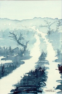 "Dimmigt landskap" - akvarell av Anita Tingskull