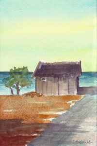 "Sjöboden" akvarell av Anita Tingskull