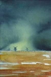 "Väderkvarnar" - akvarell av Anita Tingskull