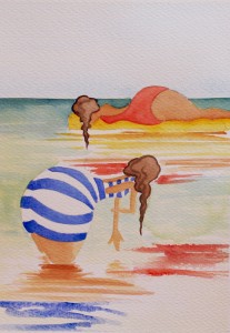 Baddamer - akvarell av Anita Tingskull
