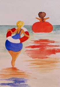 Baddamer - akvarell av Anita Tingskull
